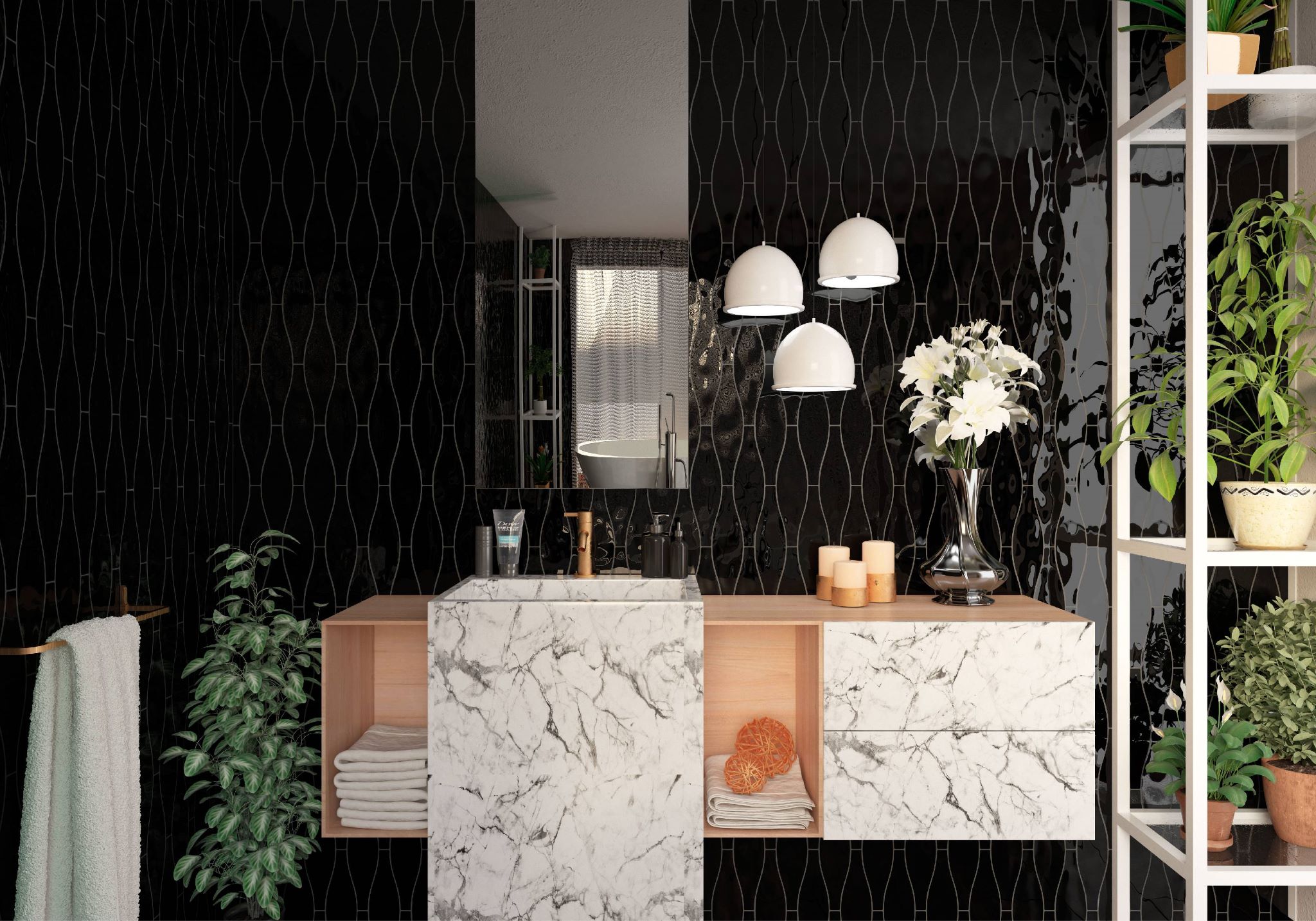 Monochrome Wave Black | Stones & More | Finest selection of Mosaics, Glass, Tile and Stone